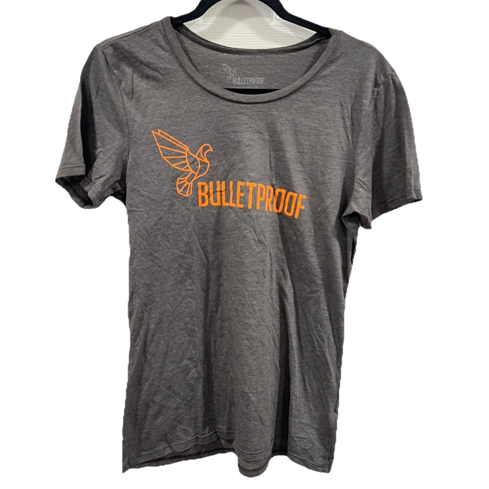 Bulletproof Short Sleeve T-shirt Grey Scoop Neck Graphic Tee